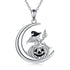 Witch Necklace Sterling Silver Witch On Flying Broom Pumpkin Moon Pendant Halloween Witch Jewelry Gifts for Women