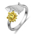 925 Sterling Silver Cat with Sunflower Ring Animal Ring Cat Lovers Jewelry for Women Girls Teens