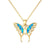 14K Real Gold Butterfly Necklace with Blue Opal Yellow Gold Butterfly Pendant Necklace Jewelry Gifts for Women