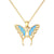 14K Real Gold Butterfly Necklace with Blue Opal Yellow Gold Butterfly Pendant Necklace Jewelry Gifts for Women