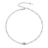 Figaro Anklets for Women, Sterling Silver Diamond Cut 3mm Link Chain Ankle Bracelet with Heart Birthstone, Length 8.5"-10.5"