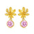 14k Solid Gold Flower Earrings 5a Pink Purple Cubic Zirconia Gold Earrings for Women Dangle Stud Women Earrings