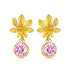 14k Solid Gold Flower Earrings 5a Pink Purple Cubic Zirconia Gold Earrings for Women Dangle Stud Women Earrings