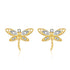 Real Gold Dragonfly Stud Earrings 14k Solid Gold Studs for Women