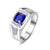 Men's Siver Ring 925 Sterling Silver Ring Created Blue Sapphire Pave CZ W/AAA Princess Cut Wedding Band For Men